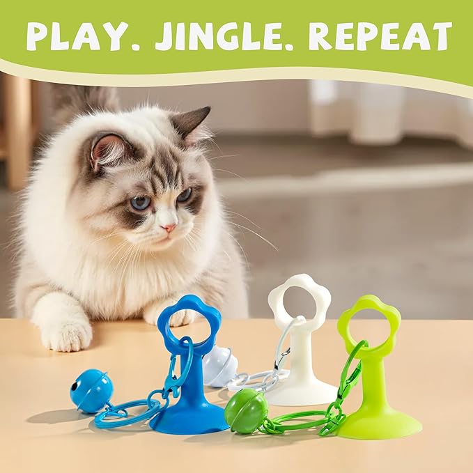 Li & Zhao Interactive Cat Toy - 3 PCS Cat Bell Toy Lightweight Cat Toys for Indoor for Kitten Training and Play Adhesive Rocking Toy with Bell Kitten Play Chase Exercise Physical Stimulation(3 Colors)