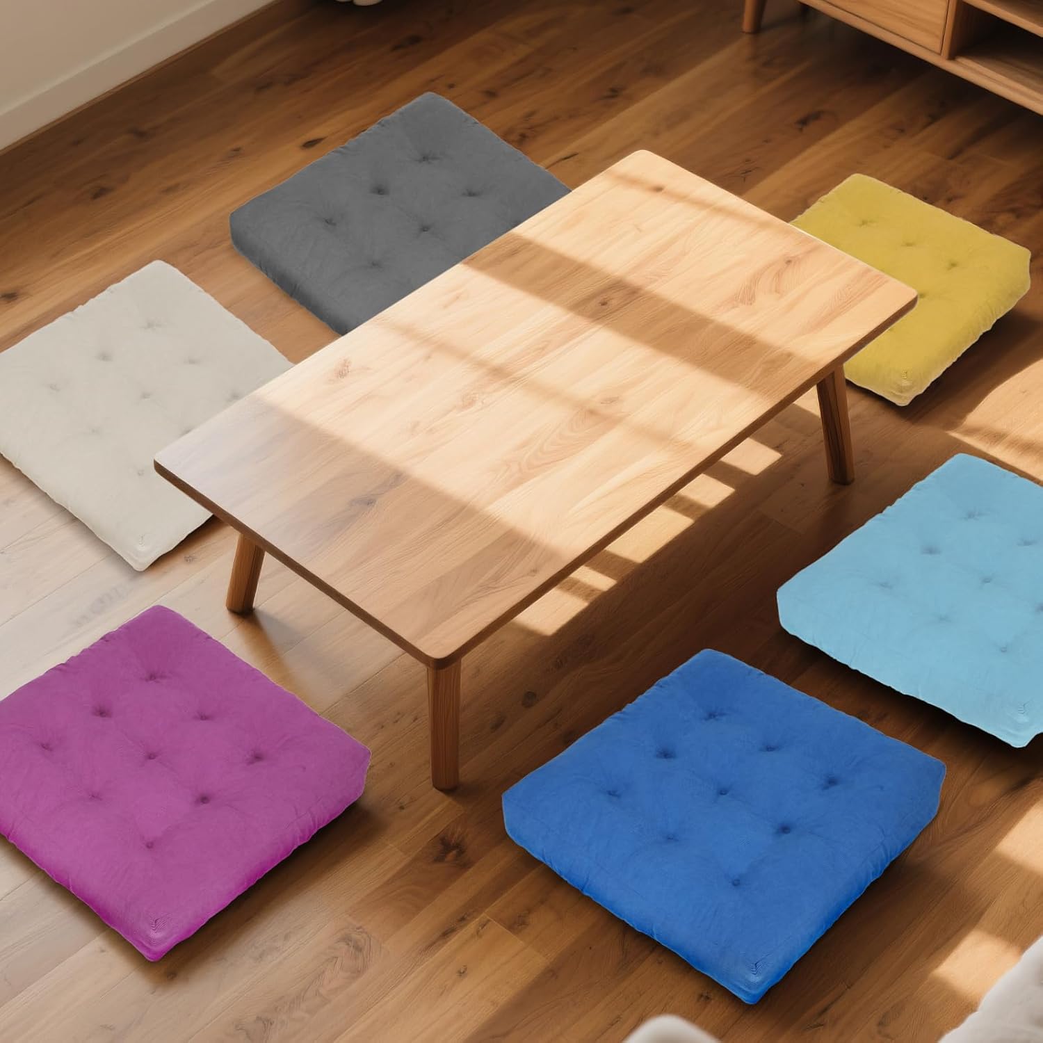 Meditation Floor Pillow Set of 2, Square Large Pillows Seating for Adults, Tufted Corduroy Cushion for Tatami Living Room, 22x22 Inch FP-Grey