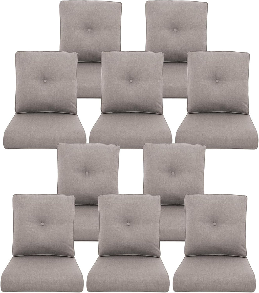 10-Piece Outdoor Patio Cushion Set - Fade & Water Resistant with Removable Olefin Cover, 22x24x4 Inch Memory Foam Cushions for Wicker Sectional Sofa – Grey/Buckle