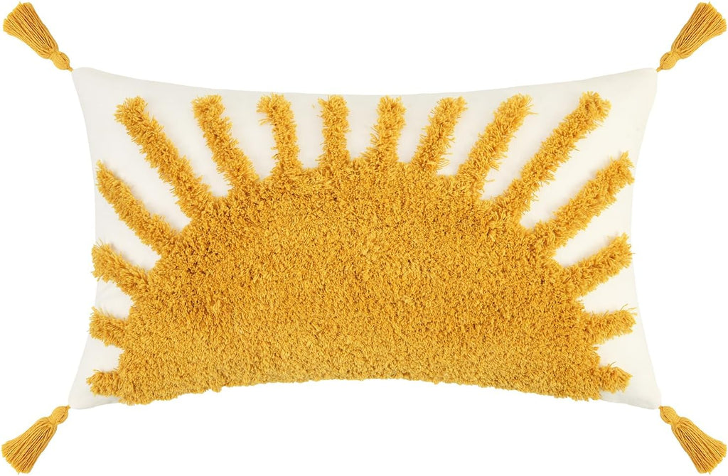 Adabana Decorative Boho Throw Pillow Covers 12x20, Lumbar Tufted Pillows Cover for Couch Bed, Sun Sunshine Pillow Cover for Kids