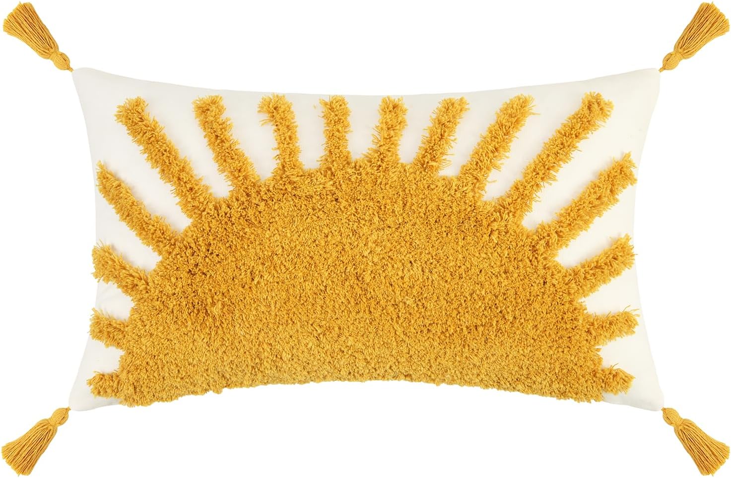 Adabana Decorative Boho Throw Pillow Covers 12x20, Lumbar Tufted Pillows Cover for Couch Bed, Sun Sunshine Pillow Cover for Kids