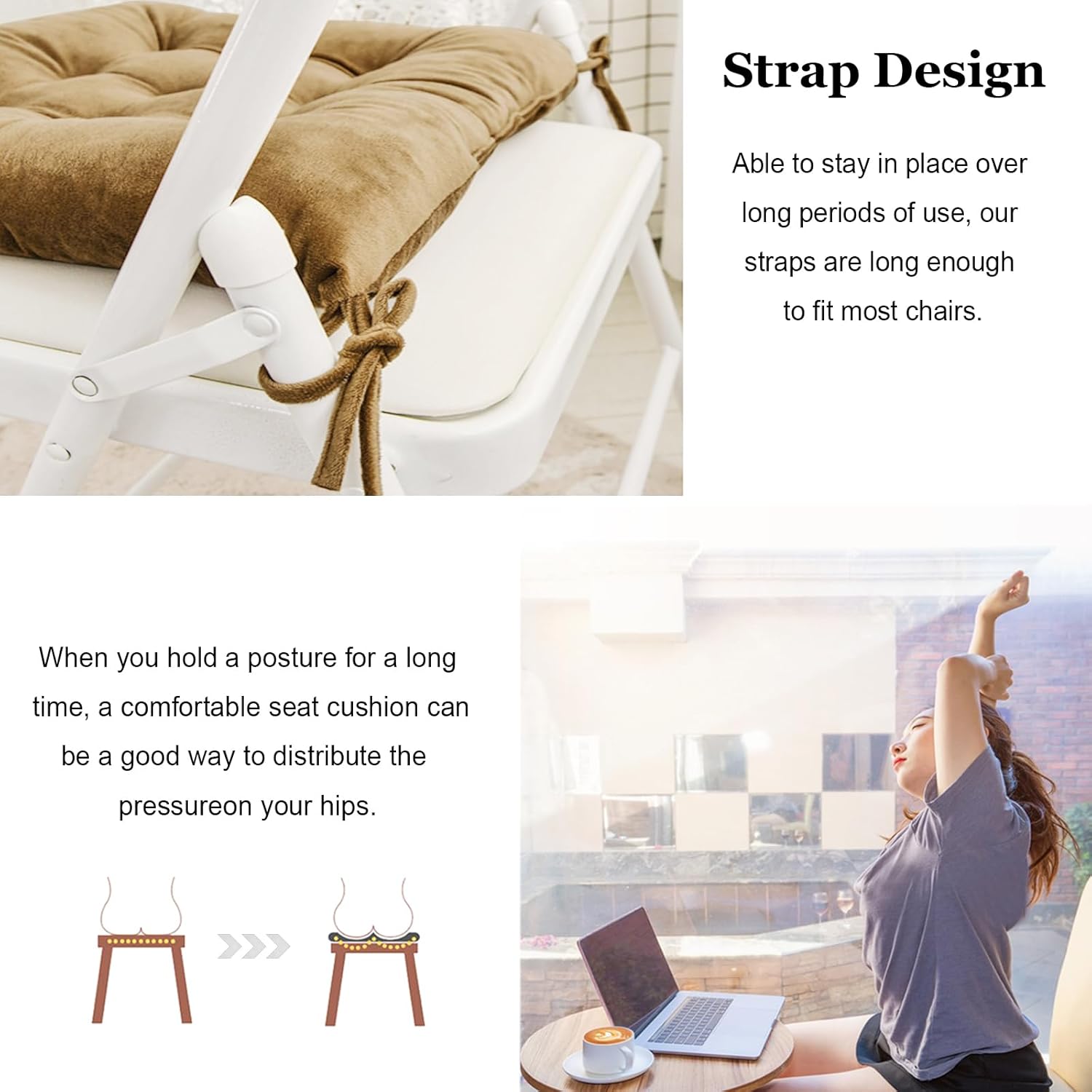 6 Pack Square Seat Cushion Chair Pads for Kitchen Dining Chairs, Soft Comfort Velvet Chair Mat Pillow Cushions with Ties for Office Desk Living Room Tatami 15.5", Khaki