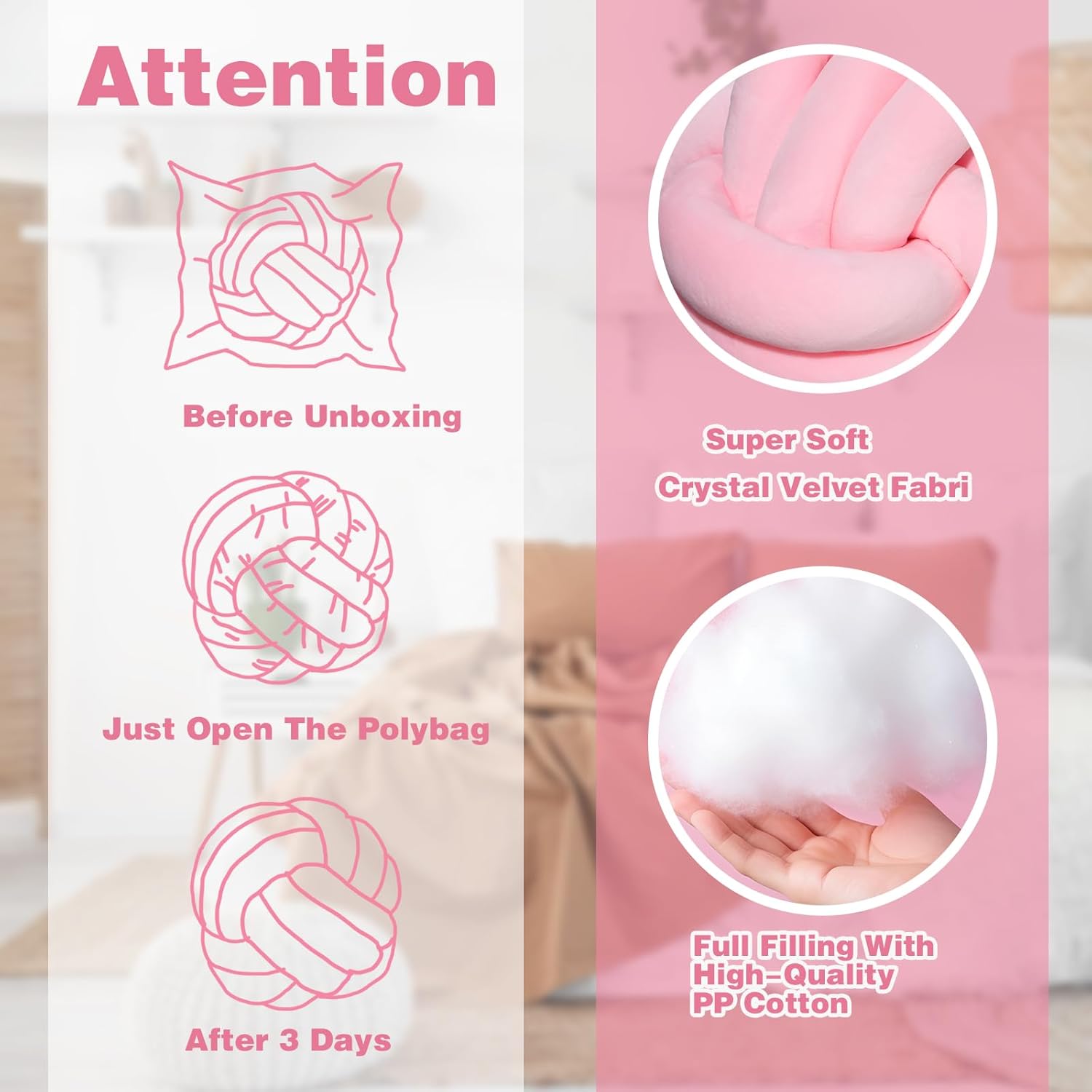 Yerliker 4 Pcs Knot Pillow Ball, 8.7 Inches Soft Home Decorative Round Throw Pillow Handmade Knotted Plush Accent Cushion Gifts for Nursery Decor Home Bed Sofa Bedroom Decoration