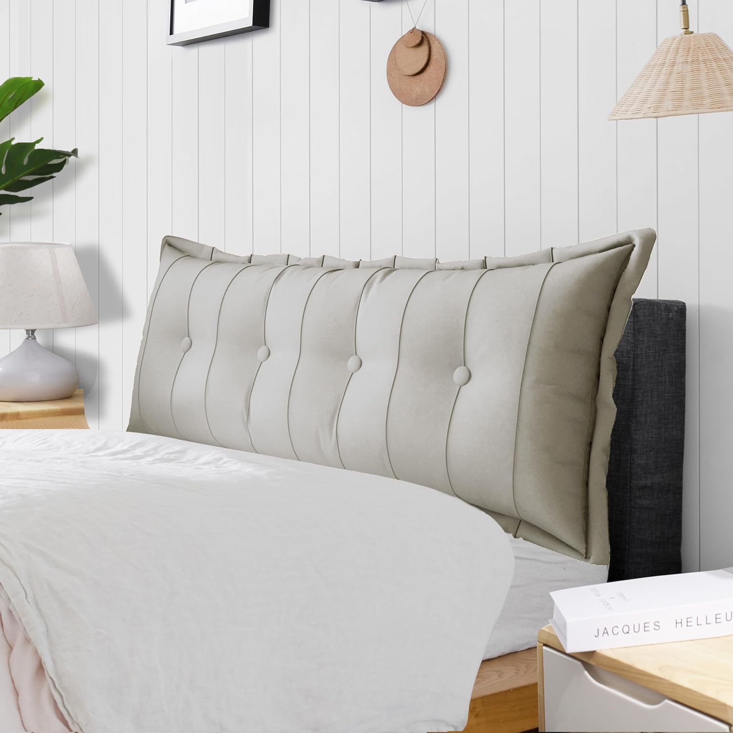 Large Bolster Reading Pillow King Backrest Positioning Support Pillow Daybed Cushion Headboard Pillows for Bed Bunk Sofa with Removable Cover, White, 76x3x20 Inch