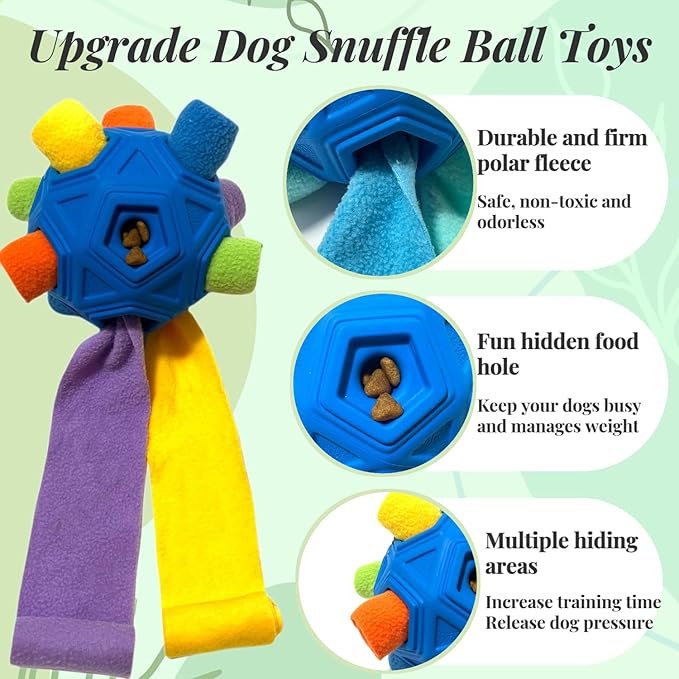 Snuffle Ball for Dog Toys Unbreakable Upgrade Ball Interactive Toy Foraging Snuffle Mat Puppy Treat Dispenser Slow Feeder Dog Puzzle Toys for Small, Medium, Large Pets (Blue Rainbow New)