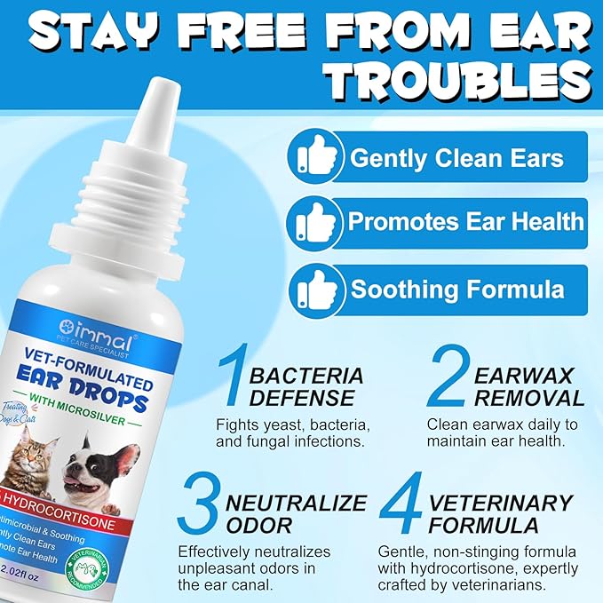 2Pack Ear Infection Treatment Drops for Dogs and Cats,with 1% Hydrocortisone Soothing Dog Yeast Infection, Itchy Ear Relief-Treats Ear Infections for Dogs & Cats - 2 fl oz