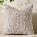 Decorative Couch Throw Pillow Covers 22x22 Beige Striped Soft Wool Pillow Covers Neutral Textured Boho Cushion Covers for Modern Farmhouse Sofa Bedroom Living Room Decor SY011-A22