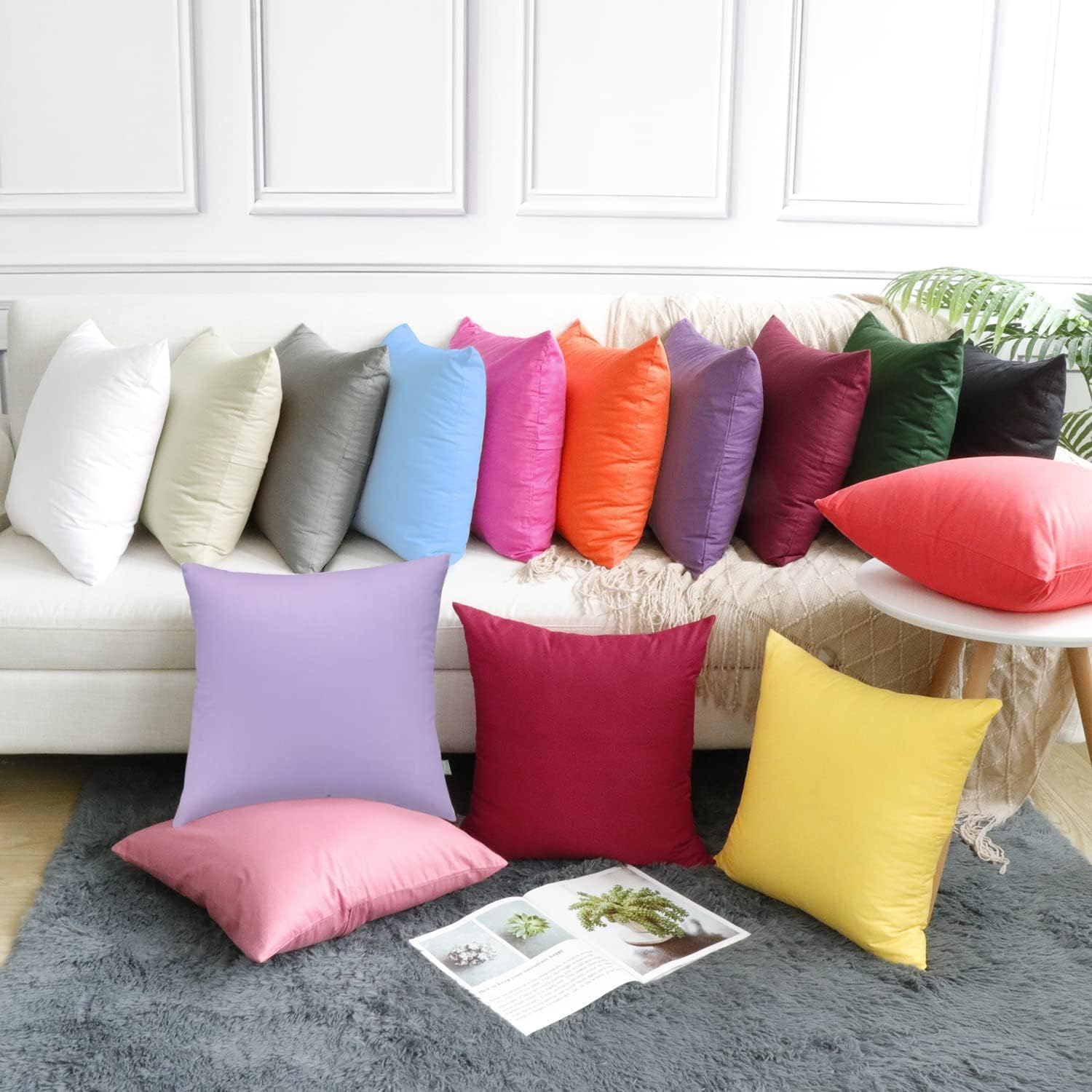 Thmyo 4-Pack 100% Cotton Comfortable Solid Decorative Throw Pillow Case, Square Cushion Cover Pillowcase Sublimation Blank Pillow Covers DIY Throw Pillowcase for Sofa(18x18 inch/ 45x45cm,Purple)