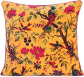 Eyes of India Velvet Floral Flower Bird Throw Pillow Sofa Cushion Cover Case Couch Colorful Boho Chic Bohemian Accent Indian Handmade (Yellow, 16" x 16")