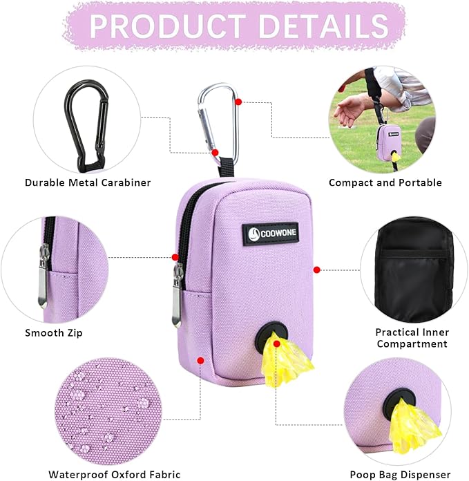 COOWONE Small Treat Pouch with Dog Bags Dispenser, Portable Walking Bags, Purple
