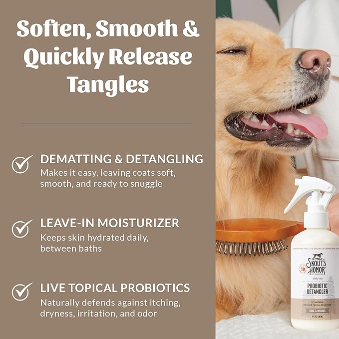 Skout's Honor Probiotic Pet Detangler Spray - Hydrating & Conditioning with Avocado Oil, 97% Natural, Paraben & Sulfate-Free, softens for a brushable Coat, Daily Use, 8oz, Dog of The Woods, 2-Pack