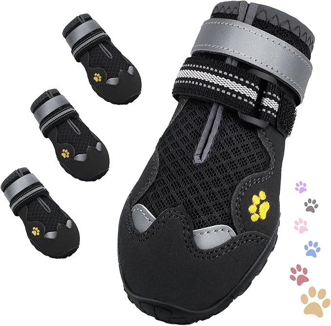 Dog Shoes for Large Medium Small Dog, Mesh Breathable Dog Shoes for Hot Pavement, Anti-Slip Dogs Boots Paw Protectors with Reflective for Outdoor Walking Indoor Hardfloors (Size 7)