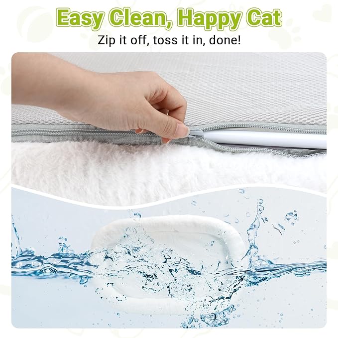 Cordless Cat Window Perch, Foldable Cats Hammock Window Bed with Metal Frame, Soft Cover, Large Suction Cups, Indoor Kitten Window Resting Seat, White