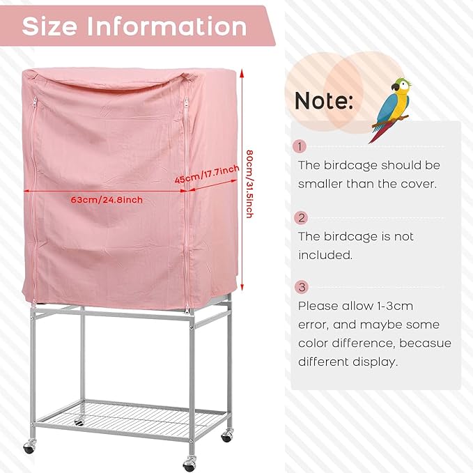QBLEEV Birdcage Covers, Breathable Parrot Cage Cover Shade, Universal Blackout Windproof Light-Proof Covering Reduces Distractions Night Accessories Cloth Without Cage-17.7x24.8x31.5in (LxWxH)