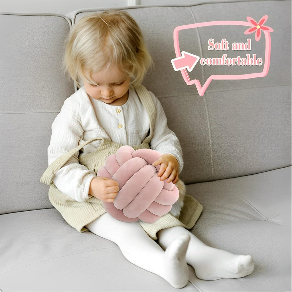 Knot Ball Pillows, Round Throw Pillow Cushion Home Decoration Soft Plush Pillow, Throw Knotted Ball Pillow Handmade Children Room Decoration Round Plush Toy Pillow (Leather Pink,8.5"/22cm)