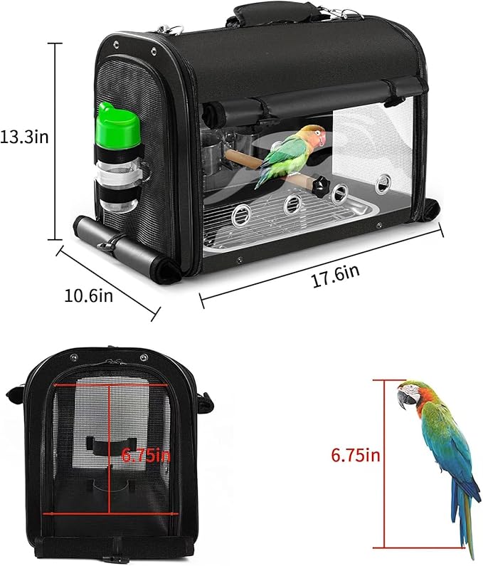SUERTREE Bird Carrier Bag Bird Travel Cage with Stand, Lightweight Backpack for Parrot, Portable Bird Travel Bag, Pet Transparent Breathable Travel Cage, Black