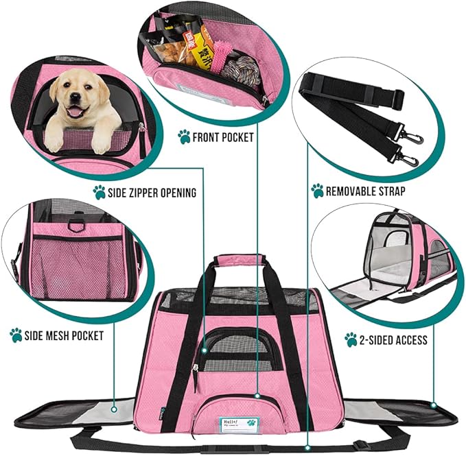 PetAmi Airline Approved Pet Carrier for Cat, Soft Sided Dog Carrier for Small Dogs, Cat Travel Supplies Accessories for Indoor Cats, Ventilated Pet Carrying Bag Medium Large Kitten Puppy, Small Pink