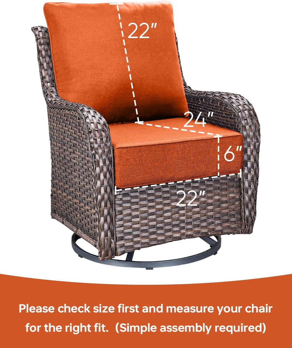 Luxury 22x24/22x25 6-Inch Patio Chair Cushions Set of 3 - Memory Foam Deep Seat Water-Resistant Patio Cushion for Lawn Dining Rocking Swivel Chairs Loveseat 3-Seater Sectional Sofa - Orange