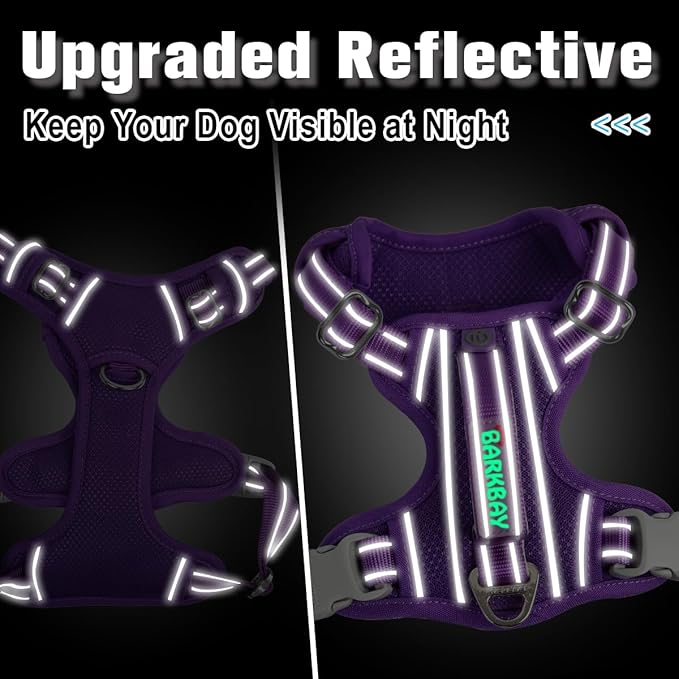 BARKBAY Dog Harness No Pull with ID Tag Pocket - Heavy Duty, Reflective, Easy Control for Large Dogs(Purple,XS)