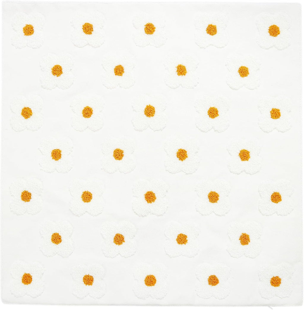 DECOBIRD Embroidery Throw Pillow Cover 20x20 Beige Floral Design Home Decor Loop Embroidered Pillow Case Thick Cotton Canvas Square Cushion Cover for Couch 50x50cm, 4 Petal Flowers 1 Piece