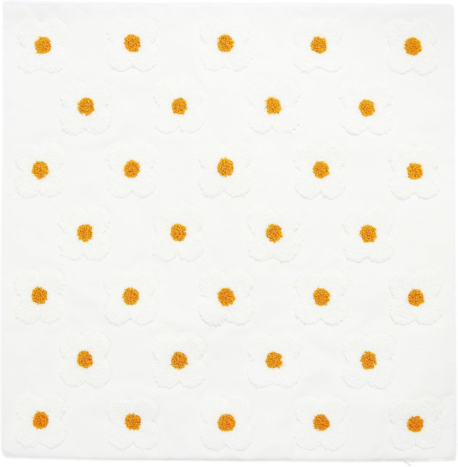 DECOBIRD Embroidery Throw Pillow Cover 20x20 Beige Floral Design Home Decor Loop Embroidered Pillow Case Thick Cotton Canvas Square Cushion Cover for Couch 50x50cm, 4 Petal Flowers 1 Piece