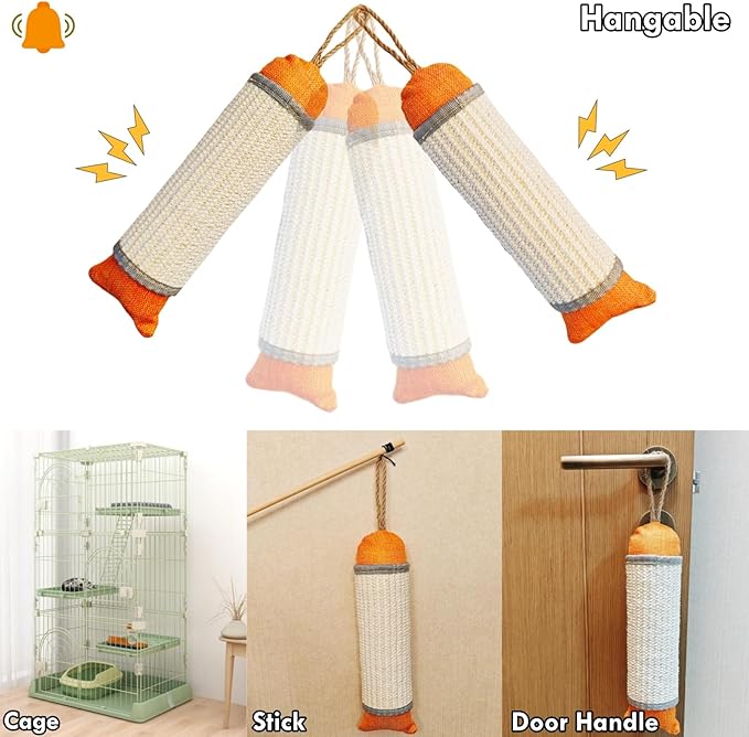 Cat Kicker Toy, 10 Inch Long Cat Scratcher Post, Natural Sisal Toy for Indoor Cats(Oranger and Silver)