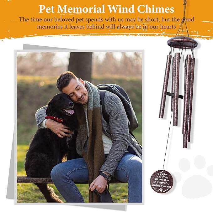 Pet Memorial Gifts for Loss of Dog, 25 inch pet Memorial Wind Chimes, Loss of Dogs Sympathy Gift, Dog Remembrance Gift, Bereavement Gifts Dogs, in Memory of Pets Wind Chimes for Outside Garden