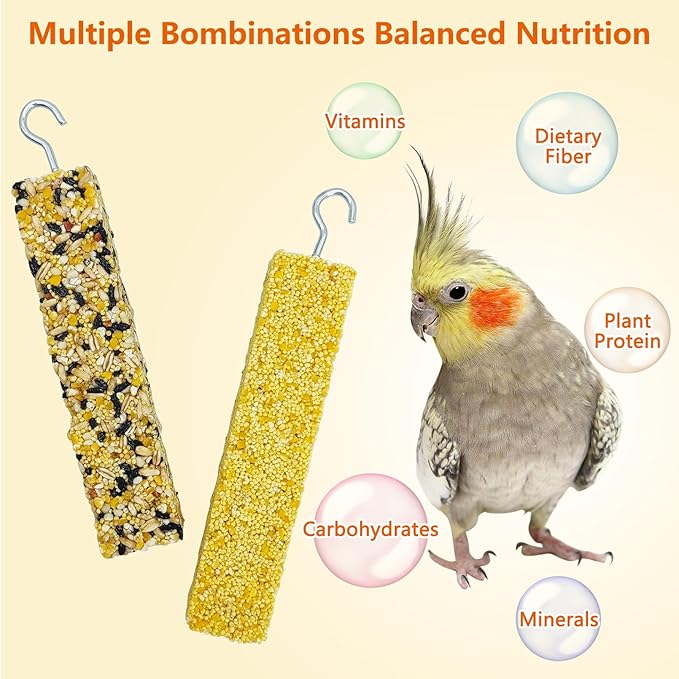 Fhiny 4 PCS Parakeet Treats Natural Cockatiel Food Grain & Millet Flavored Parrot Snack Sticks Bird Treats for Budgerigars Lovebirds Canaries Conurus Finches