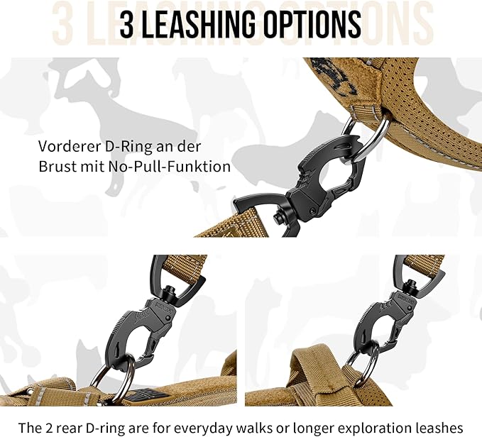 OneTigris Dog Harness, Soft Padding No Pull Dog Vest Harness, Durable High-Tensile Nylon, Adjustable Tactical Harness for Medium and Large Dogs with Reflective, 1 Handle, 3 D-Rings