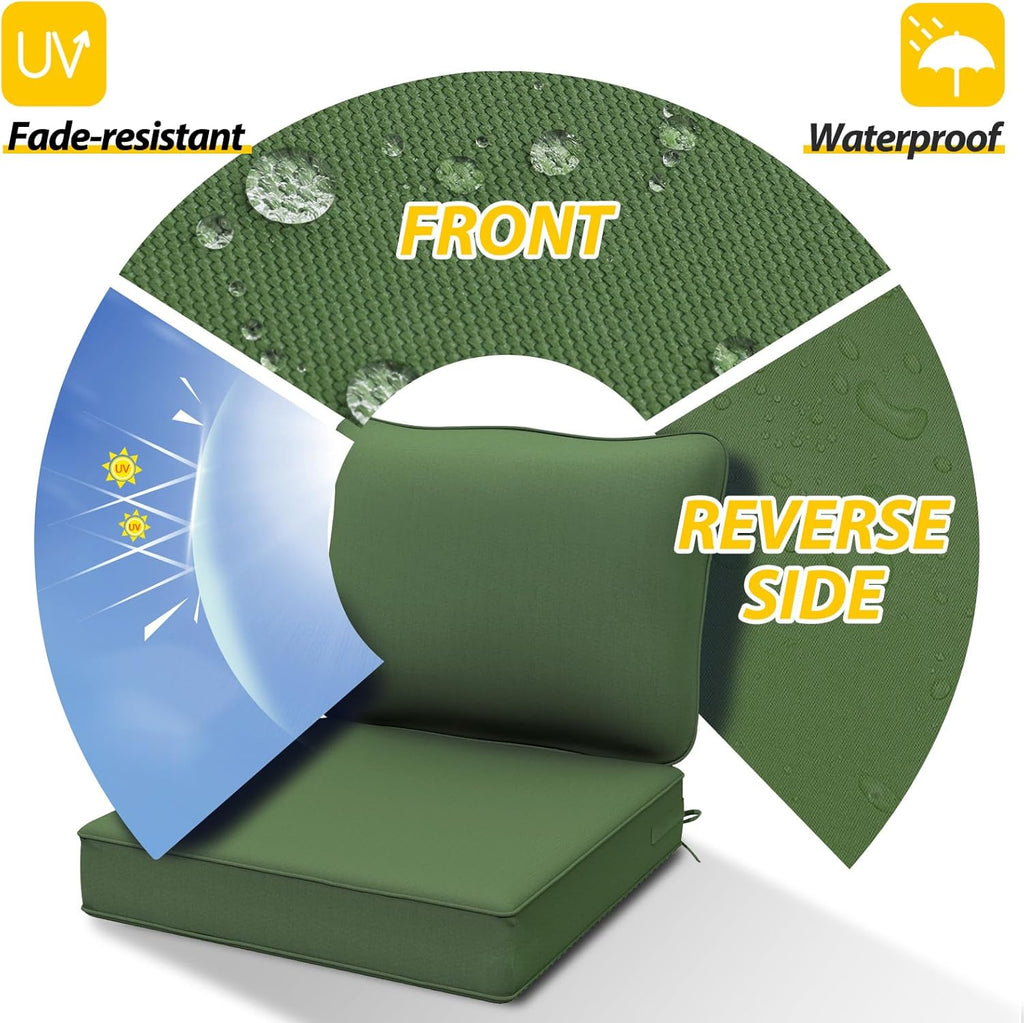 AAAAAcessories Outdoor Deep Seat Cushions, Waterproof, Fade-Resistant Patio Furniture Replacement Cushions, 24" x 24" x 5", Dark Moss Green