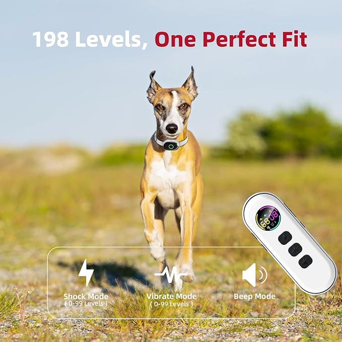 2025 Upgraded Shock Collar for Dogs, Dog Training Collar with Remote Control for Medium Large Dogs, 3 Training Modes - Beep, Vibration and Shock with Safety Lock, IPX7 Waterproof, Rechargeable,White