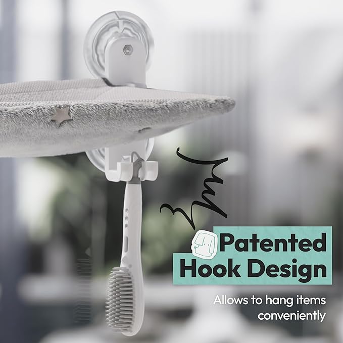 Cordless Cat Window Perch for Large Cats, Glow in The Dark Fabric Cat Hammock for Window with 4 Strong Suction Cups, Easy to Assemble, Foldable Window Seat for Cats Inside, Gray L