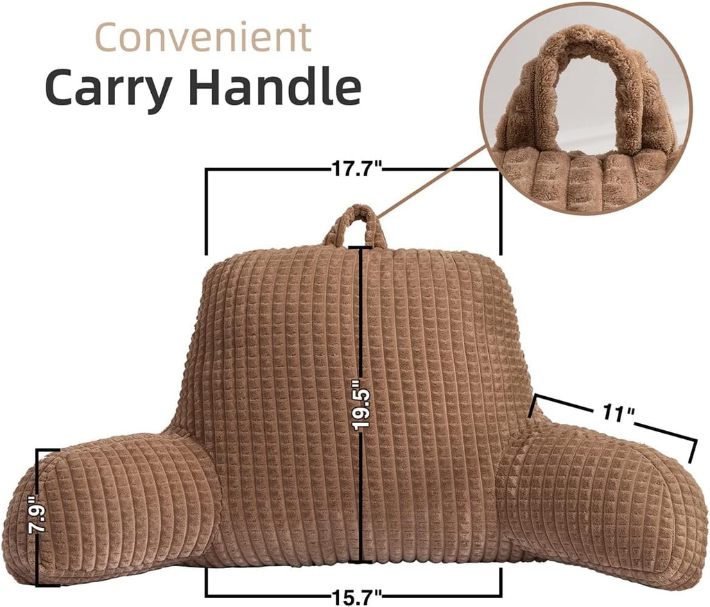 Holawakaka Adults Reading Pillow with Arms, Backrest Reading & Rest Pillows for Sitting Up in Bed, Bed Rest, Lounging, Working on Laptop,Arms Back Support Cushion for Men Women Teens,Khaki