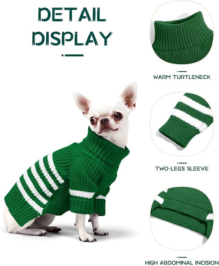 Haloumoning Small Dog Pullover Sweater, Striped Knitted Pet Sweaters for Fall Winter Dog Clothes, Turtleneck Thick Warm Clothes for Small Medium Large Dogs