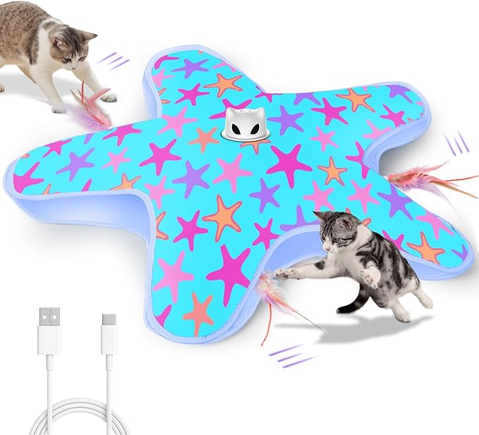 Rechargeable Interactive Cat Toys, Automatic Cat Toy for Indoor Cats, Durable Hide and Seek Cat Toy with Moving Concealed Feathers, Touch Activated Kitten Toys Cat Exercise Toys, Blue Purple Cover