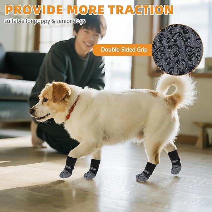 KOOLTAIL Anti Slip Dog Socks to Prevent Licking Paws,Dog Shoes for Hot Pavement, Reflective Traction Control Grip Booties, Dogs Boots & Paw Protector for Hardwood Floors Small Medium Large Senior Dogs