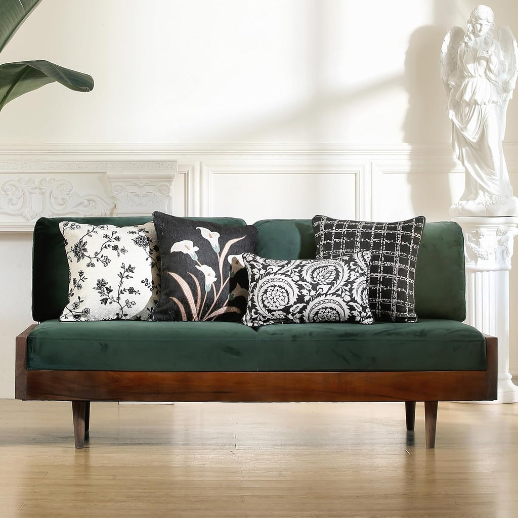 Throw Pillow Covers Set of 2,Classic Black and White Floral Elegant French Linen Pillowcases,Decorative Square Pillow Covers Cushion Covers for Couch Bed Sofa Chair 18x18 Inches