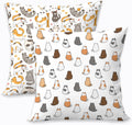 2 Pcs Throw Pillow Cover Lovely Multicolor Cartoon Cats Decorative Throw Pillow Case, Cartoon Geometric Kitten Square Decorative Cushion Cover for Couch Sofa Bedroom Living Room Office Home Decor