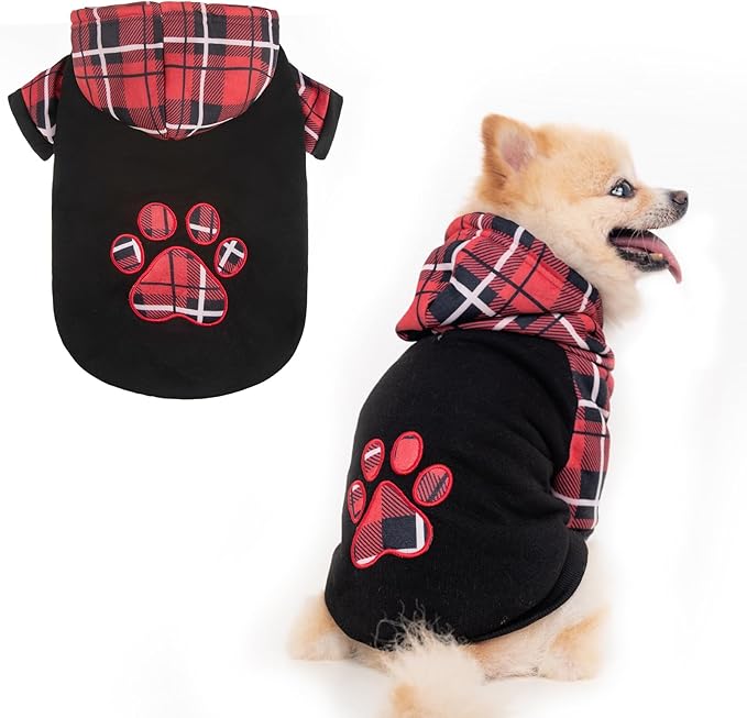KOOLTAIL Plaid Dog Hoodie Pet Clothes Sweater with Hat and Pocket for Small Medium Large Size Dogs, Soft Winter Warm Dog Cold Weather Coat, Fleece Fall Dog Hooded Sweatshirt for Puppy Cats, Red M