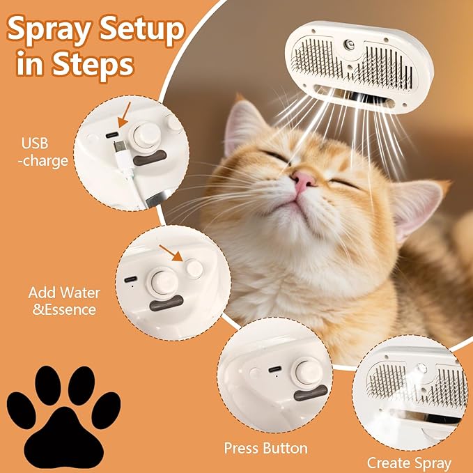 6 in 1 Dog Cat Steam Brush with Dryer - Pet Grooming Spray Brush for Shedding, Drying, Massaging, Deodorizing, Self-Cleaning - Includes Leave-In Pet Hair Care Solution - Easy to Use & Store Hide translation