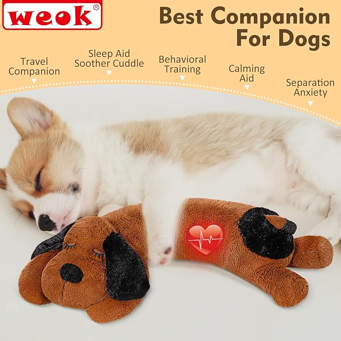 Puppy Heartbeat Toy for Separation Anxiety Relief, Heartbeat Stuffed Animal Anxiety Calming Behavioral Aid Plush Toy for Dogs Cats Pets