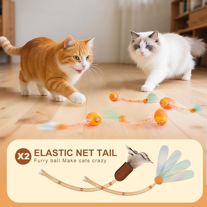 Interactive Cat Toys for indoor Cats,The 4rd Generation Agile Moving Cat Ball with 2 Elastic Mesh Tails,Automatic Kitten Toys for Bored Indoor Adult Cats,Motion Activate Cat Toys with search function