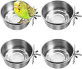 kathson 4 Pack Bird Feeding Dish Cups, Stainless Steel Parrot Feeders Water Cage Bowls with Clamp Holder Bird Feeders for Parakeet Cockatiels Conure Budgies Lovebird Finch and Small Animals