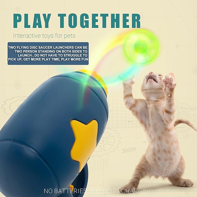 14 Pieces Cat Fetch Toys, Interactive Flying Cat Toy with 2 Light Up Spinning Tops, 10 Flying Propellers, Cat Kitten Tracks Interactive Toy for Training Hunting Chasing