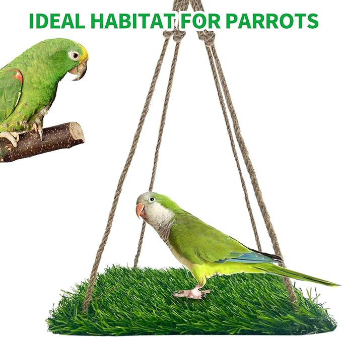 FlidRunest Large Bird Swing Toy, Bird Grass Mat Hammock Swing with Hooks, Parrot Climbing Foraging Toy for Cockatoo,Parakeets,Budgie,Sun Conure, Small to Medium 15.7x7.8 Inches