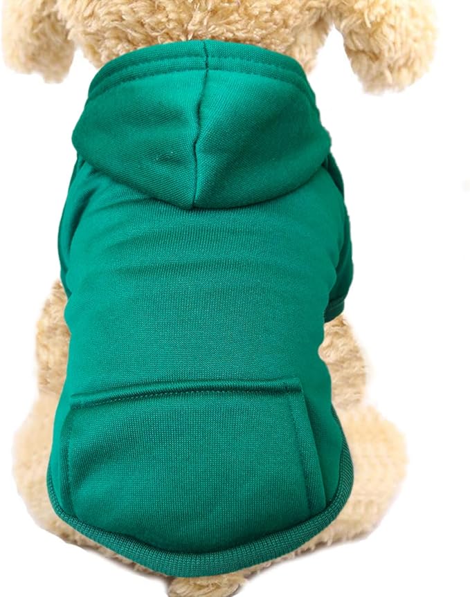 Jecikelon Winter Dog Hoodie Sweatshirts with Pockets Warm Dog Clothes for Small Dogs Chihuahua Coat Clothing Puppy Cat Custume (Green, Medium)