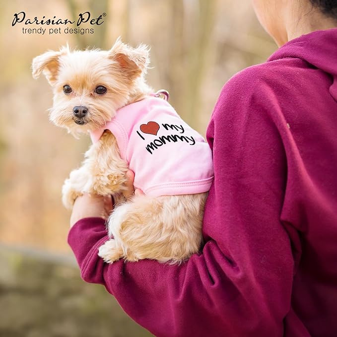 Parisian Pet Dog T-Shirt with Embroidered 'I Love My Mommy' Words - 100% Cotton, Pink Dog Clothes - Sleeveless Pet Vest - Machine Washable Shirt for Large Dogs, 2XL