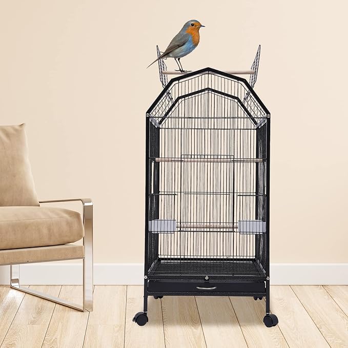 Large Bird Cage, Movable Pet Bird Flight Cages with 5 Doors, Bird Aviary Indoor with Stand 17.9 * 17.9 * 39.9", Fit for a Canary, Finch, Cockatiels, Conures, Parrot, Lovebirds