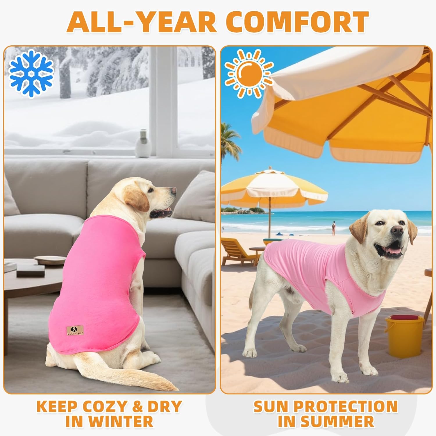 KOOLTAIL Girl Dog Clothes for Large Dogs, 2 Pack Cotton Fall/Winter Warm Dog T Shirts Coats for Outdoor, UV & Insect Protection Anti-Hair Loss & Lightweight Pet Vest Tank Tops Apparel, Pink & Rose,XL