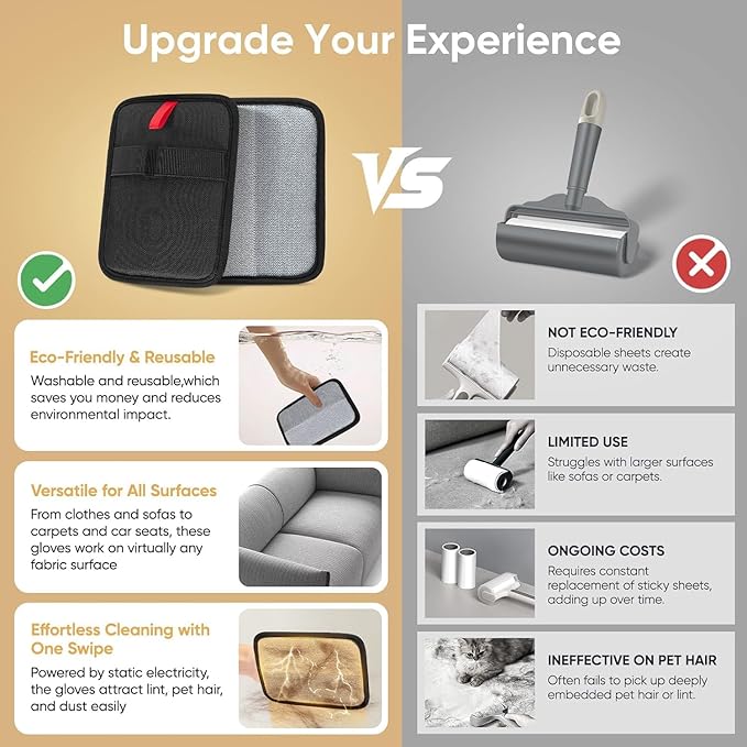 Pet Hair Remover, Electrostatic Pet Hair Removal Gloves, Reusable Cat & Dog Hair Remover for Couch, Furniture, Carpet, Curtain, Upgraded Animal Fur Removal Tool, Cat Grooming Gloves-1 PCS